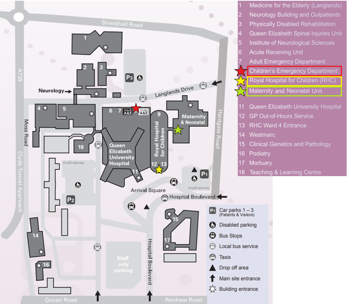 Queen Elizabeth University Hospital Campus Map